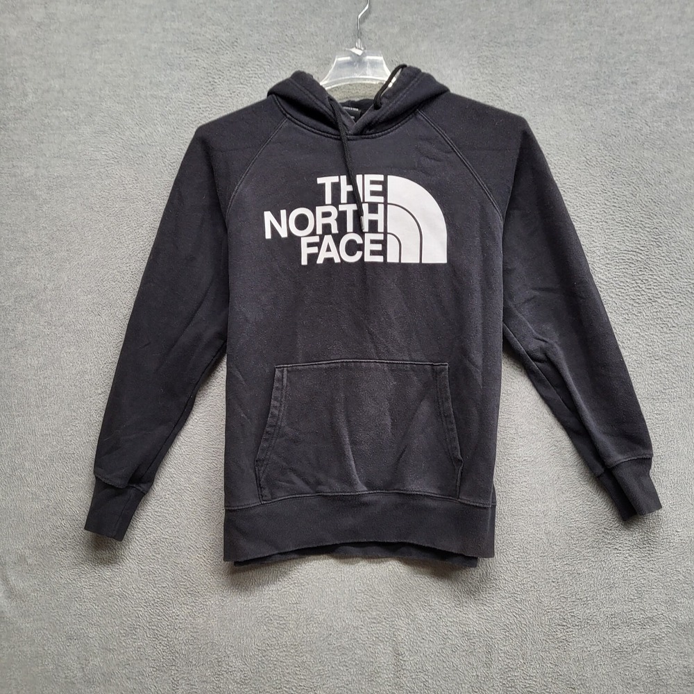 The North Face Women Sweatshirt Large Black Hoodie Logo Fleece Pullover dag